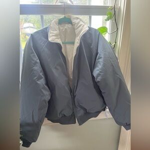 Brandy Melville Blue and White Puffer Jacket